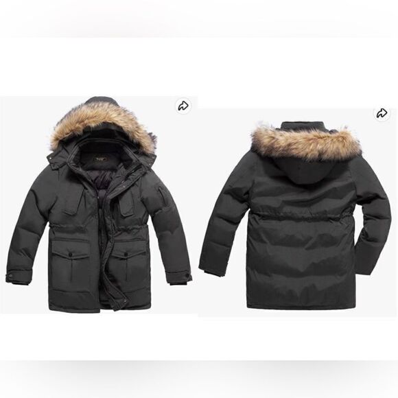 Neufigr Men's Winter Thicken Cotton Parka Jacket Casual Warm Coat Removable Hood - Picture 1 of 7